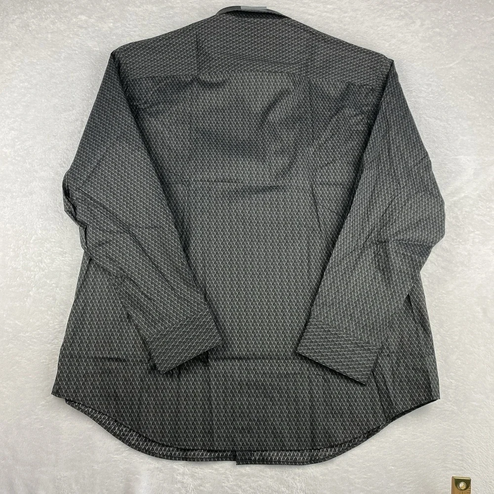 ALFANI Dress Shirt Mens 17-17.5/34-35 Black/Gray Geometric Athletic Fit NWT!